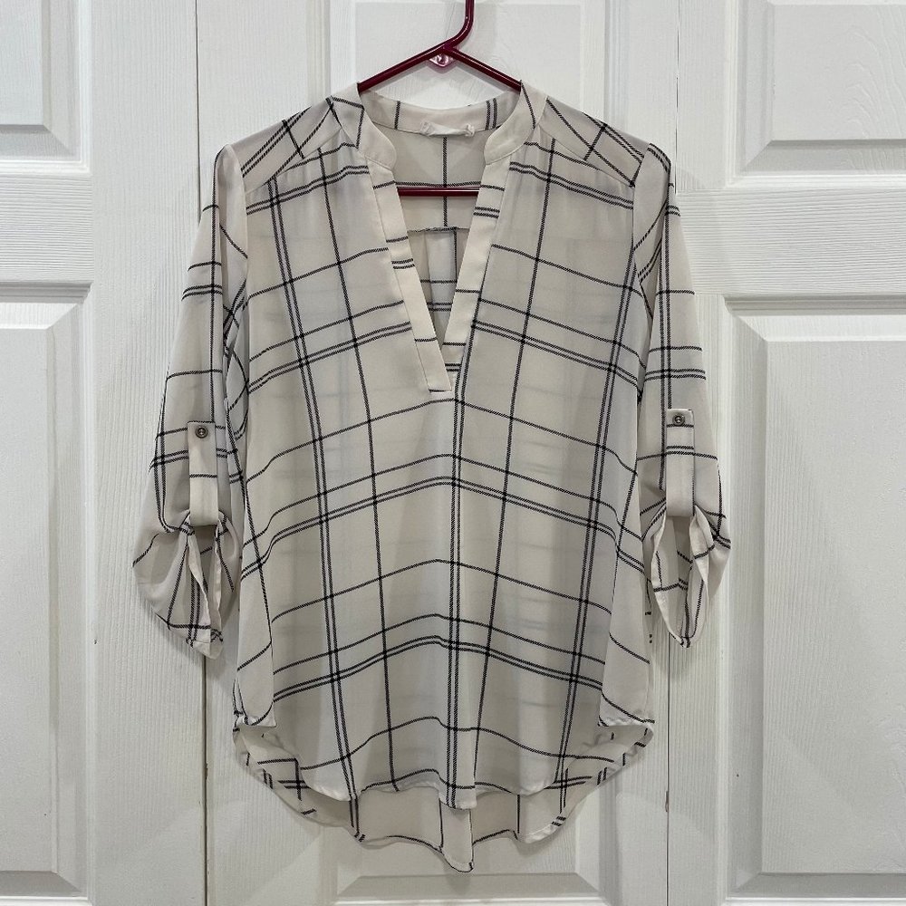 Lush Sheer Windowpane Blouse